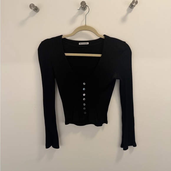 Reformation Tops - Black Button-Up Ribbed Top